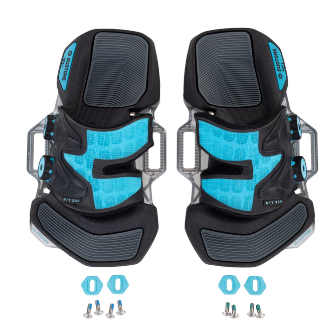 Duotone NTT 360 set de fixations kiteboard pad et sangles en noir et cyan