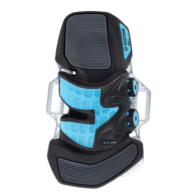 Fixation de kitesurf Duotone Entity 360 NTT 360 en noir et cyan