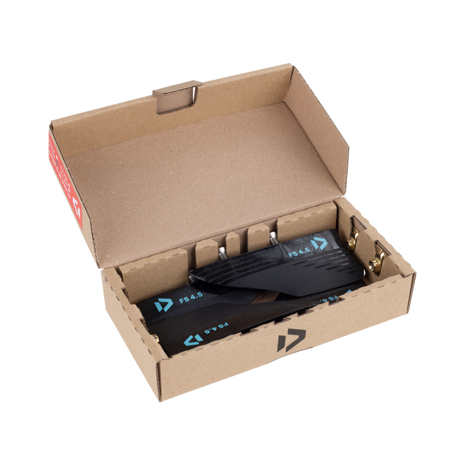 Set de quillas de kiteboards Duotone Jaime SLS FS 4.5 en negro en embalaje