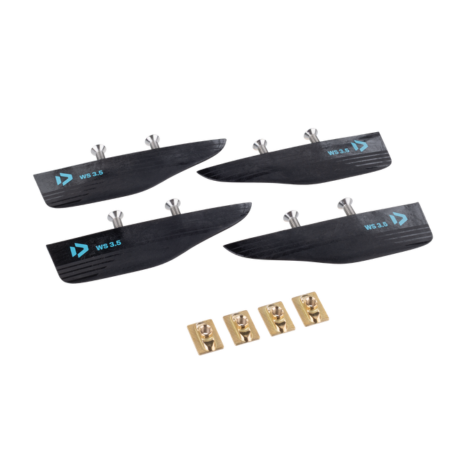Set de 4 quillas de kiteboard Duotone WS 3.5 con insertos de latón en negro mate